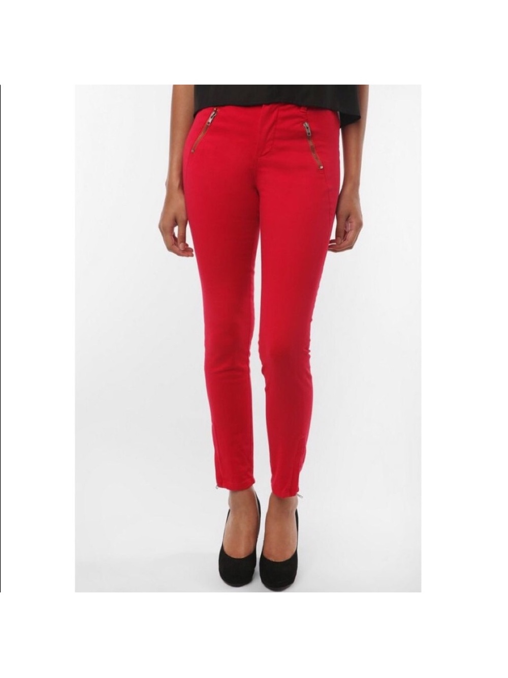 silence + noise Bright Red Skinny Jeans with Zipper Pockets size 27